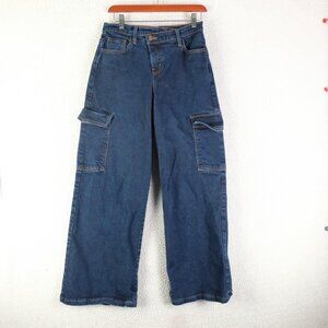 Vibrant MIU Cargo Jeans Womens 5 W26 Blue Denim High Rise Wide Leg Utility Pants